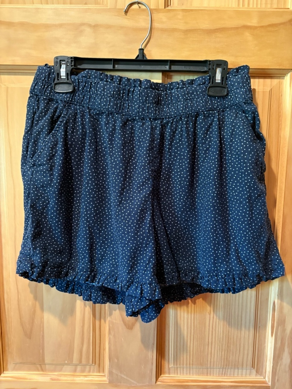 Loft Outlet high Rise Navy white Polka Dot Ruffle Hem Women's Shorts  M